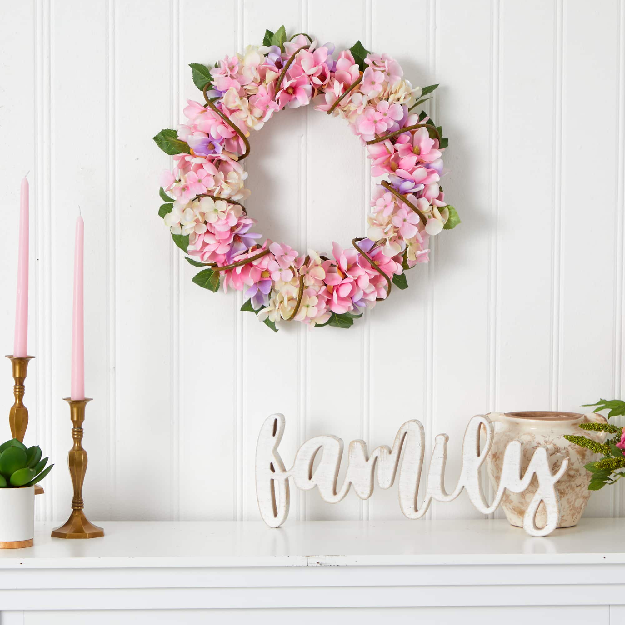 16" Pink Hydrangea Wreath